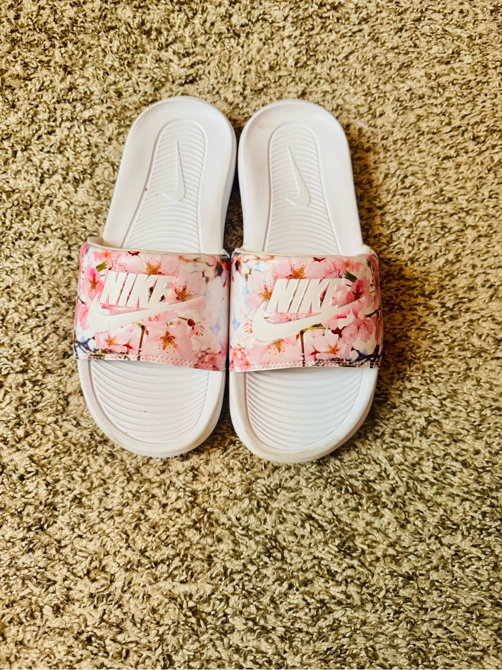Nike White Slides with Pink Floral Strap